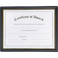 nudell Plastic Framed Award Certificate 8.50" x 11" Frame Size - Rectangle - Hanger - Plastic - Gold, Black - 1 Each (19210)