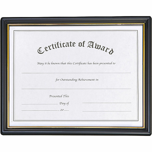 nudell Plastic Framed Award Certificate 8.50" x 11" Frame Size - Rectangle - Hanger - Plastic - Gold, Black - 1 Each (19210)