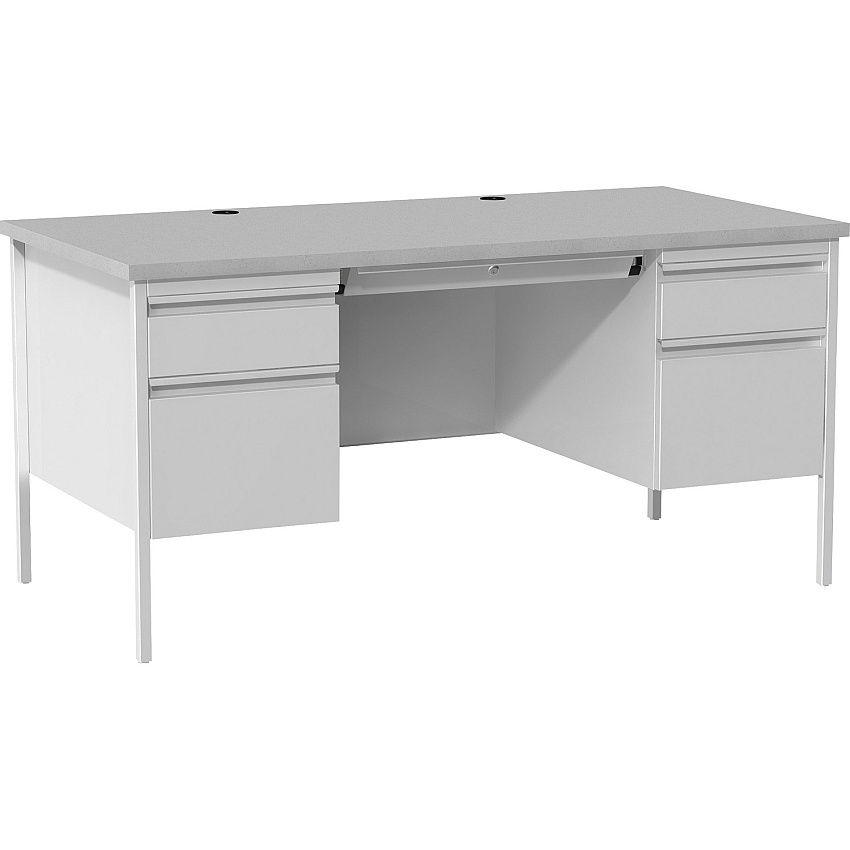 Lorell Fortress Series Double-Pedestal Desk 30" Height x 29.50" Width x 60" Depth - File, Office - Gray, Laminated - Steel - 1 Each (LLR60935)