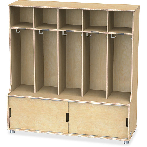 Jonti-Craft TrueModern 5-space Metal Coat Hook Cubbie Locker 5 Compartment(s) - 50" Height x 48.50" Width x 17.50" Depth - Hanging Hook, Sliding Door, Durable, Rounded Corner - Baltic - Anodized Aluminum - 1 Each (1720JC)