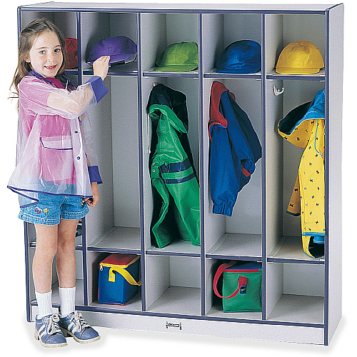 Jonti-Craft Rainbow Accents 5-section Coat Locker 5 Compartment(s) - 50.50" Height x 48" Width x 15" Depth - Durable, Laminated, Kick Plate, Double Hook - Navy Blue - 1 Each (2681JCWW112)