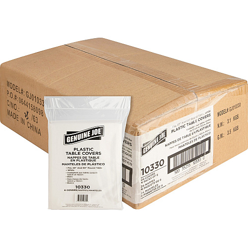 Genuine Joe Plastic Round Tablecovers 84" Diameter - Plastic - White - 6/Pack - 4 / Carton (GJO10330CT)
