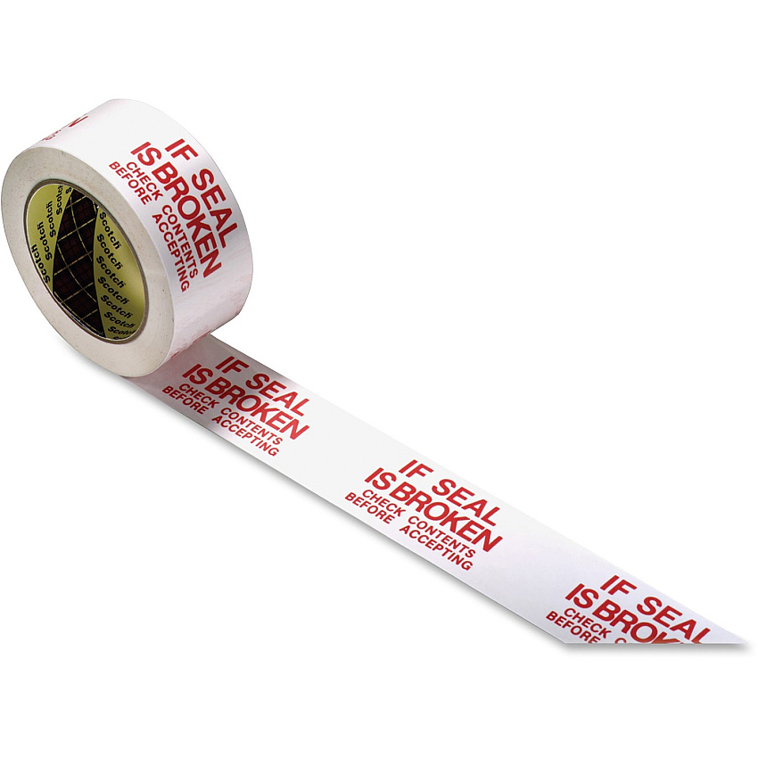 Scotch Preprinted Message Seal Broken Tape 109.36 yd Length x 1.88" Width - 3" Core - White, Red - 1.20 mil - Polypropylene Film Backing - Abrasion Resistant, Moisture Resistant, Scuff Resistant, Nick Resistant, Chemical Resistant, Tear Resistant (3771CT)