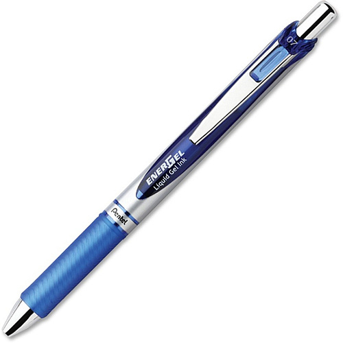 EnerGel EnerGel RTX Liquid Gel Pens 0.7 mm Medium Pen Point - Refillable - Retractable - Blue Ink - Gel-based - Silver Barrel - Metal Tip - 1 Dozen (BL77CDZ)