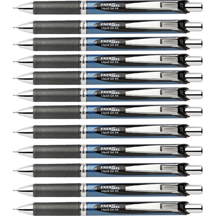 EnerGel EnerGel RTX Liquid Gel Pen 0.7 mm Medium Needle Pen Point - Refillable - Retractable - Black Ink - Gel-based - Black, Stainless Steel, Blue Barrel - Metal Tip - 1 Dozen (BLN77ADZ)