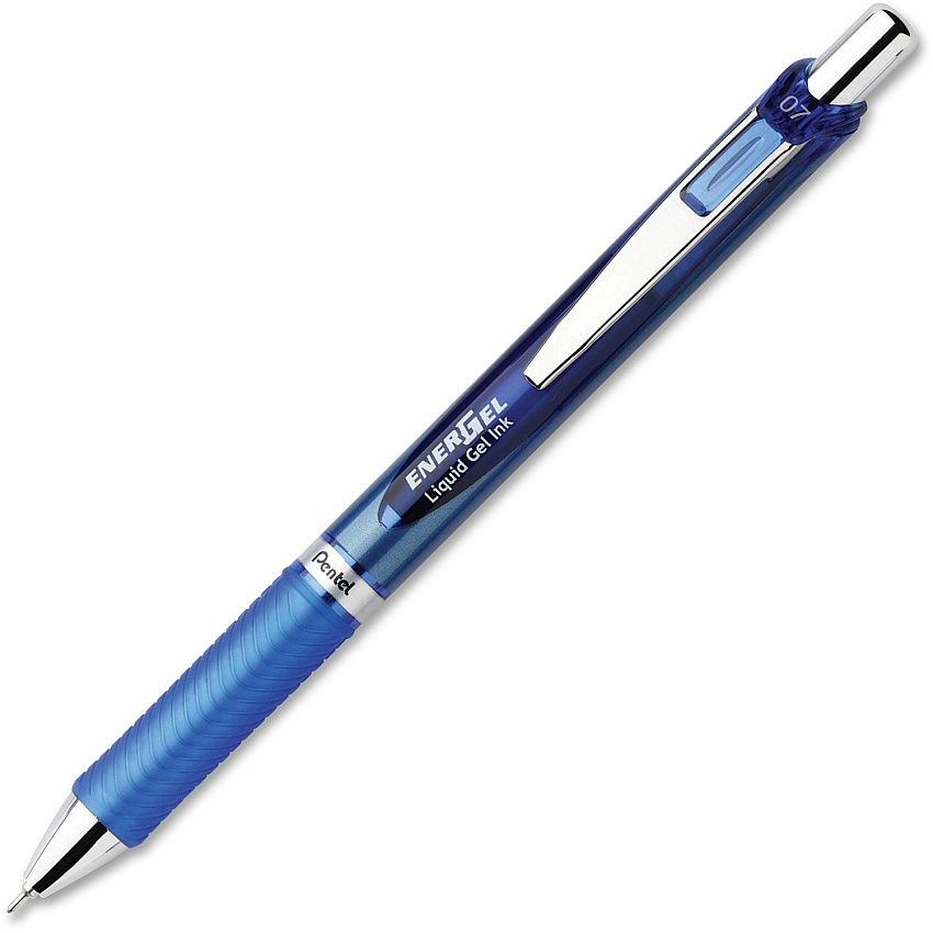 EnerGel EnerGel RTX Liquid Gel Pens 0.7 mm Medium Needle Pen Point - Refillable - Retractable - Blue Ink - Gel-based - Blue, Silver Barrel - Stainless Steel Tip - 1 Dozen (BLN77CDZ)