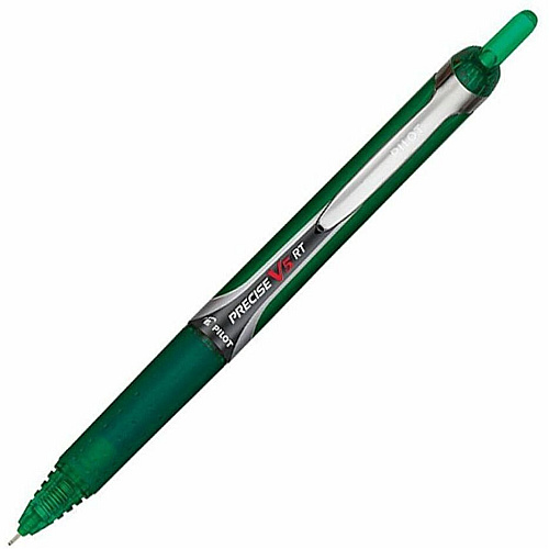 Pilot Precise V5 RT Premium Rolling Ball Pens 0.5 mm Extra Fine Needle Pen Point - Refillable - Retractable - Green Ink - Liquid - Green Barrel - 1 Dozen (26065DZ)