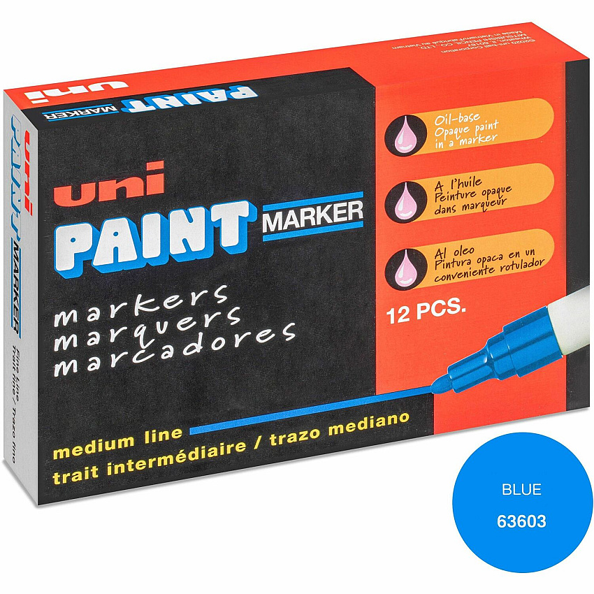 uni-ball uni&reg; uni-Paint PX-20 Oil-Based Paint Marker Medium Marker Point - Blue Ink - Oil Based - White Barrel - 1 Dozen (63603DZ)