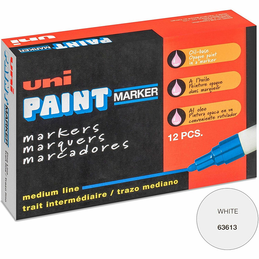uni-ball uni&reg; uni-Paint PX-20 Oil-Based Marker Medium Marker Point - White Ink - Oil Based - White Barrel - 1 Dozen (63613DZ)
