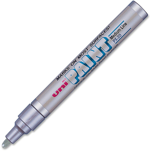 uni-ball uni&reg; uni-Paint PX-20 Oil-Based Marker Medium Marker Point - Metallic Silver Ink - Oil Based - Silver Barrel - 1 Dozen (63614DZ)
