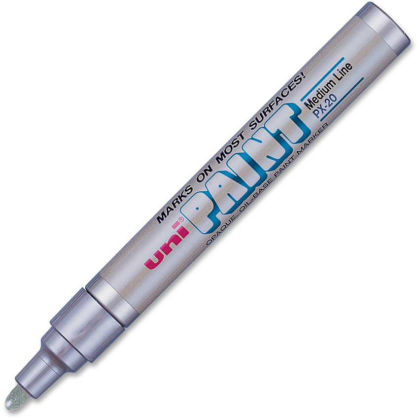 uni-ball uni&reg; uni-Paint PX-20 Oil-Based Marker Medium Marker Point - Metallic Silver Ink - Oil Based - Silver Barrel - 1 Dozen (63614DZ)