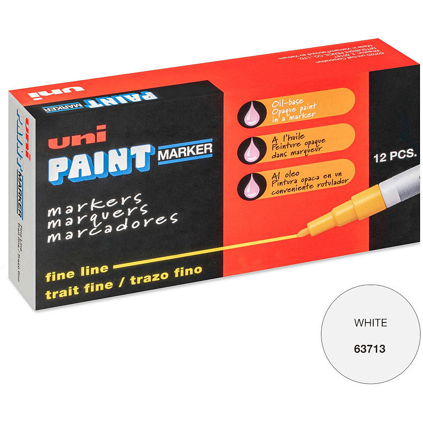 uni-ball uni&reg; Uni-Paint PX-21 Oil-Based Marker Fine Marker Point - White Ink - Oil Based - 1 Dozen (63713DZ)