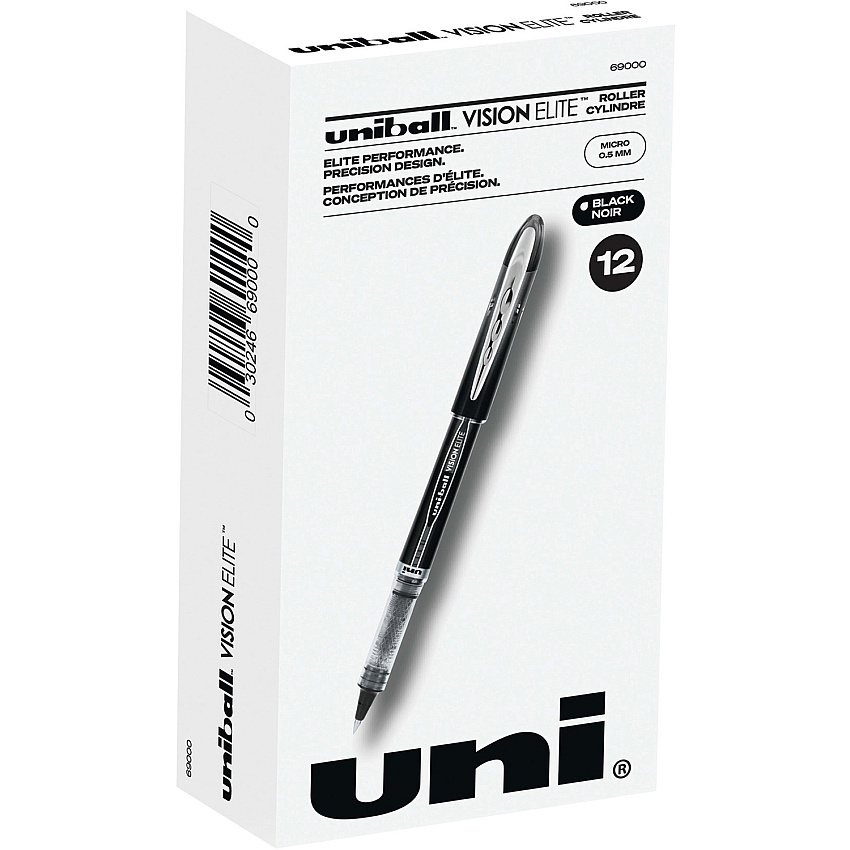 uni-ball uniball&trade; Vision Elite Rollerball Pen 0.5 mm Micro Pen Point - Black Ink - 1 Dozen (69000DZ)