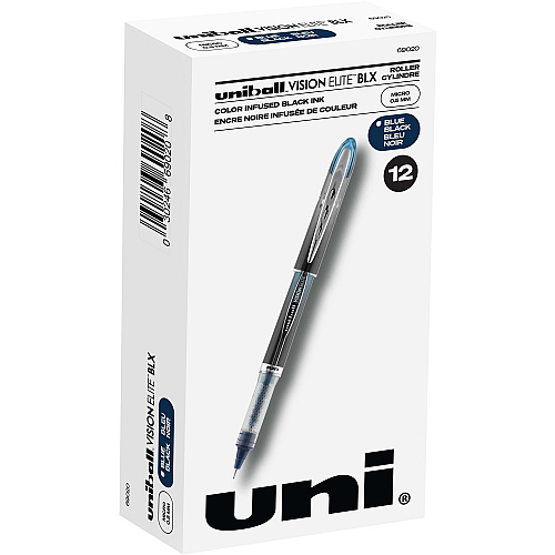 uni-ball uniball&trade; Vision Elite BLX Rollerball Pen 0.5 mm Micro Pen Point - Black/Blue Ink - Pigment-based - 1 Dozen (69020DZ)