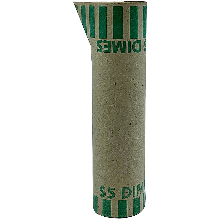 PAP-R Tubular Coin Wrappers Total $5.0 in 50 Coins of 10¢ Denomination - Heavy Duty, Burst Resistant - Kraft - Green - 1000 / Box (20010)