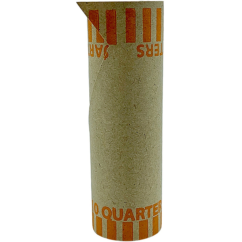 PAP-R Tubular Coin Wrappers Total $10 in 40 Coins of 25¢ Denomination - Heavy Duty, Burst Resistant - Kraft - Orange - 1000 / Box (20025)