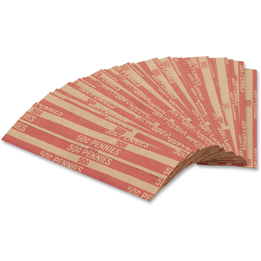 PAP-R Flat Coin Wrappers Total $0.50 in 50 Coins of 1¢ Denomination - Heavy Duty - Paper - Red - 1000 / Box (30001)
