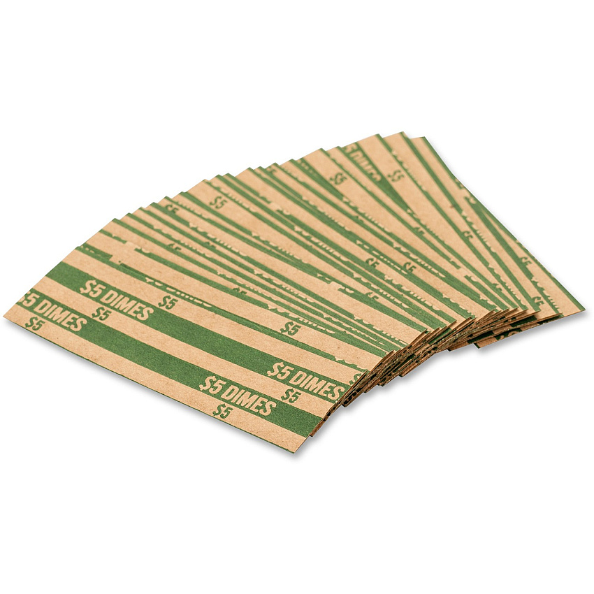 PAP-R Flat Coin Wrappers Total $5.0 in 50 Coins of 10¢ Denomination - Heavy Duty - Paper - Green - 1000 / Box (30010)