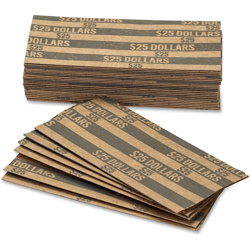 PAP-R Flat Coin Wrappers Total $25 in 25 Coins of $1 Denomination - Heavy Duty - Paper - Dark Gray - 1000 / Box (30100)