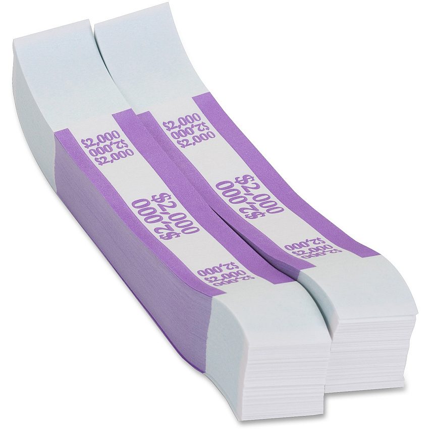 PAP-R Currency Straps 1.25" Width - Total $2,000 in $20 Denomination - Self-sealing, Self-adhesive, Durable - 20 lb Basis Weight - Kraft - White, Violet - 1000 / Pack (402000)