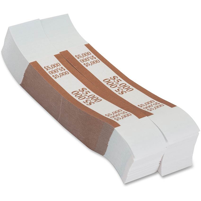 PAP-R Currency Straps 1.25" Width - Total $5,000 in $50 Denomination - Self-sealing, Self-adhesive, Durable - 20 lb Basis Weight - Kraft - White, Multi - 1000 / Pack (405000)