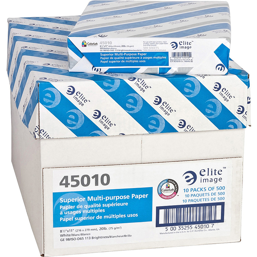 Elite Image Superior Multipurpose Paper - White 98 Brightness - Letter - 8 1/2" x 11" - 20 lb Basis Weight - Sustainable Forestry Initiative (SFI) - Bright White - 500/Pack - 400 / Pallet (45010PL)