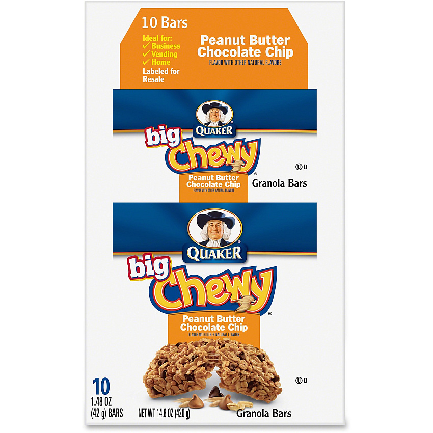 Quaker Oats Peanut Butter Big Chewy Granola Bar Individually Wrapped - Peanut Butter - 1.48 oz Box - 10 / Box (31566)