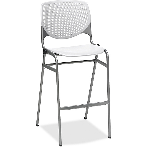 KFI 2300 BR2300 Bar Stool White Seat Color - Polypropylene Seat Material - White Back Color - Polypropylene Back Material - Silver Frame Color - Tubular Steel Frame Material - Four-legged Base - Nylon - 1 Each (BR2300P08)