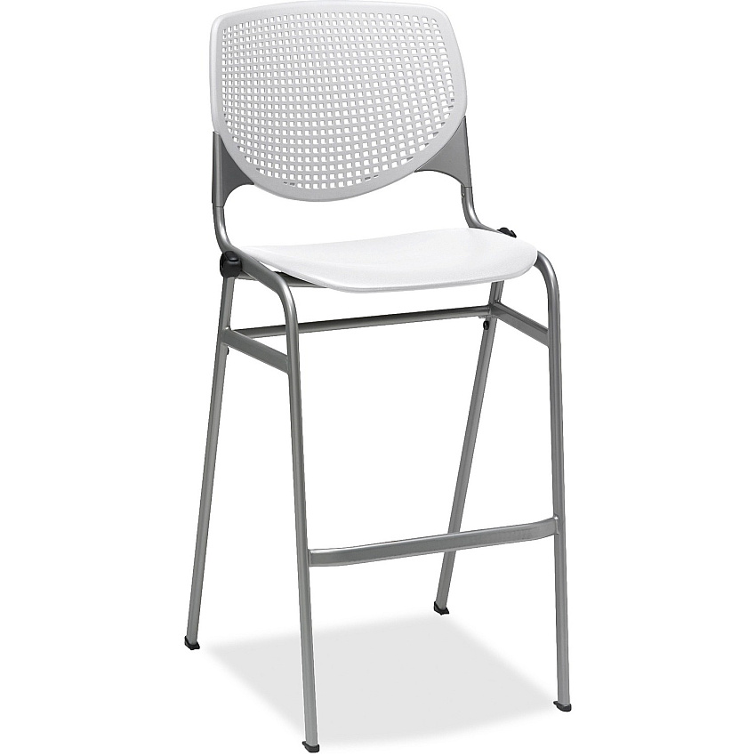KFI 2300 BR2300 Bar Stool White Seat Color - Polypropylene Seat Material - White Back Color - Polypropylene Back Material - Silver Frame Color - Tubular Steel Frame Material - Four-legged Base - Nylon - 1 Each (BR2300P08)