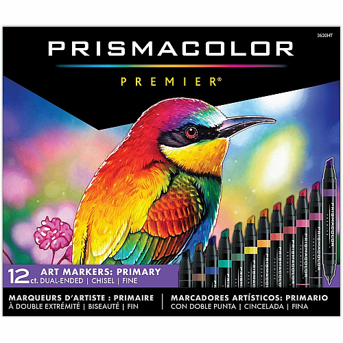 Prismacolor Premier Fine Art Markers Fine Chisel Marker Point - Primary Ink - Alcohol Based - 12 / Box (3620HT)