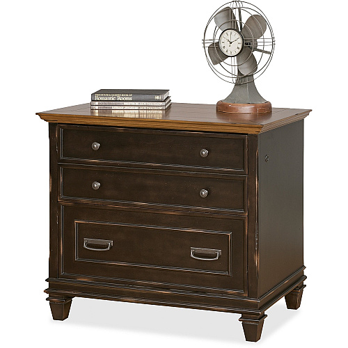 Martin Hartford Lateral File 31" Height x 36" Width x 21" Depth - Total Drawer(s): 2 - Material: Wood Veneer - Finish: Vintage Black - Lockable Drawer, Ball Bearing Glide - For File, Home Office, Living Area - 1 Each (IMHF450)