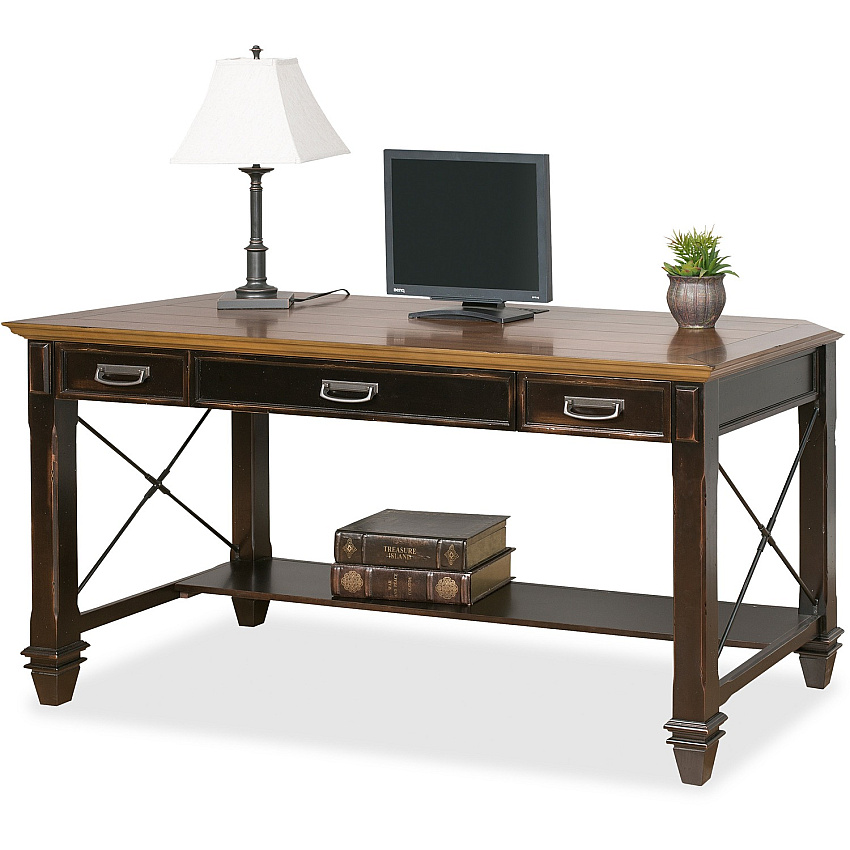 Martin Hartford Writing Desk - 3-Drawer 31" Height x 60" Width x 28" Depth - Total Drawer(s): 3 - 1 Shelve(s) - Material: Wood Veneer - Finish: Vintage Black - AC Power Outlet, USB Connection - For Keyboard, Pencil, Home Office, Decoration - 1 E (IMHF384)
