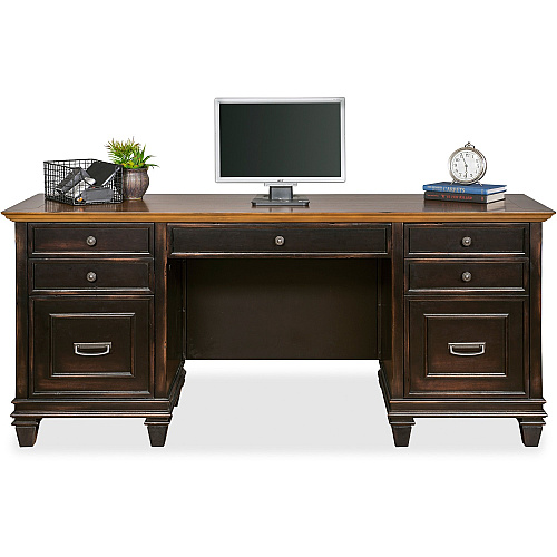 Martin Hartford Credenza - 5-Drawer 31" Height x 69.5" Width x 21" Depth - Total Drawer(s): 5 - 2 Door(s) - Material: Wood Veneer, Solid Wood - Finish: Vintage Black - Lockable Drawer, AC Power Outlet, Pull-out Printer Drawer, USB Connection - F (IMHF689)