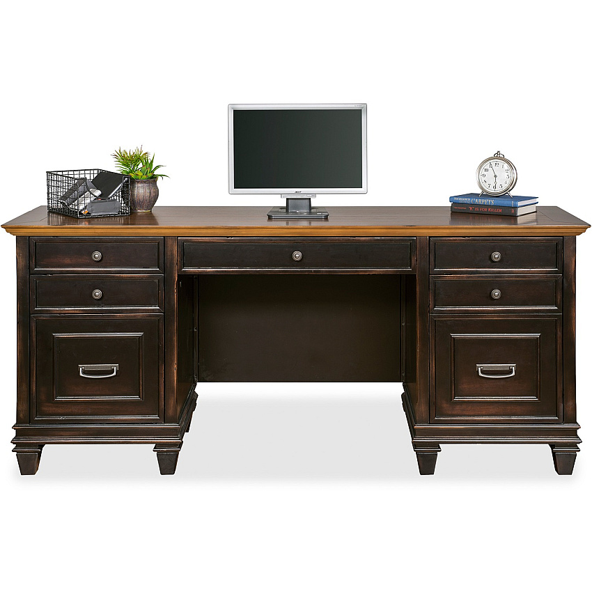 Martin Hartford Credenza - 5-Drawer 31" Height x 69.5" Width x 21" Depth - Total Drawer(s): 5 - 2 Door(s) - Material: Wood Veneer, Solid Wood - Finish: Vintage Black - Lockable Drawer, AC Power Outlet, Pull-out Printer Drawer, USB Connection - F (IMHF689)