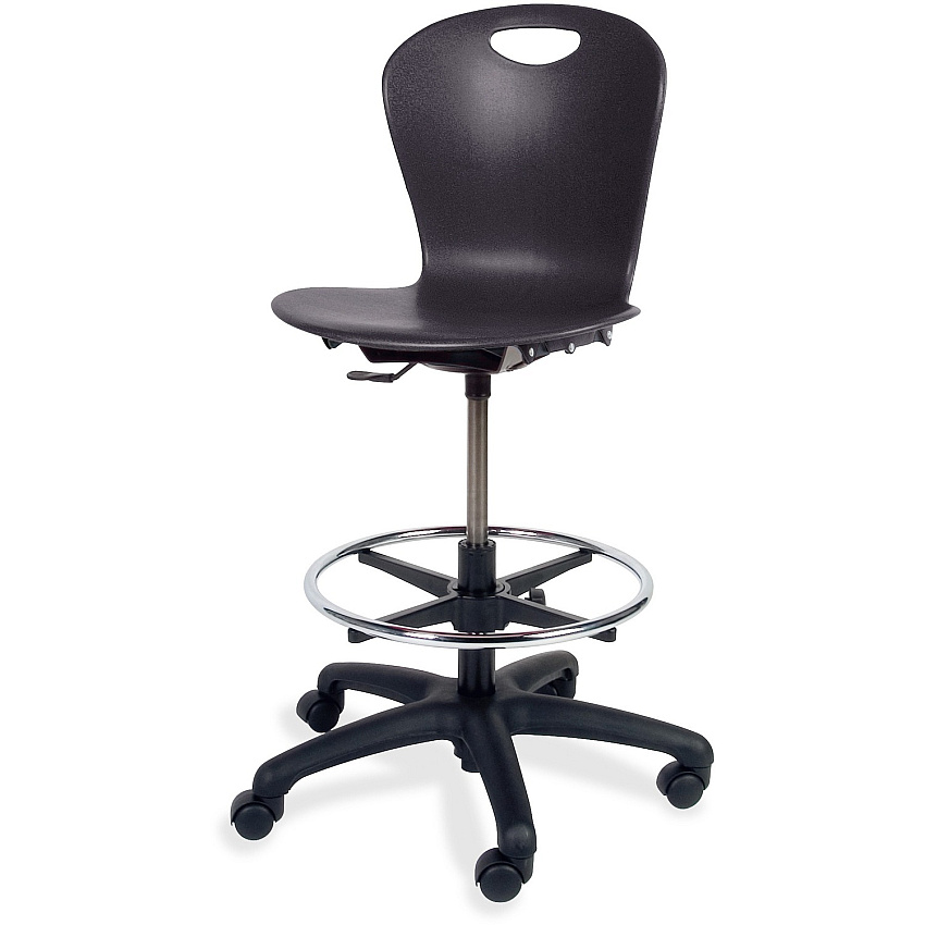 Virco Zuma Lab Stool Black Seat Color - Plastic Seat Material - Black Back Color - Polypropylene Back Material - Steel Frame Material - 5-star Base - 1 Each (ZLABBLK01)