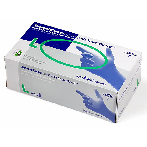 Medline SensiCare Ice Blue Nitrile Exam Gloves 9.50" Glove Length - Large Size - Dark Blue - Comfortable, Chemical Resistant, Latex-free, Textured Fingertip, Non-sterile, Durable - For Medical - 250 / Box (MDS6803)