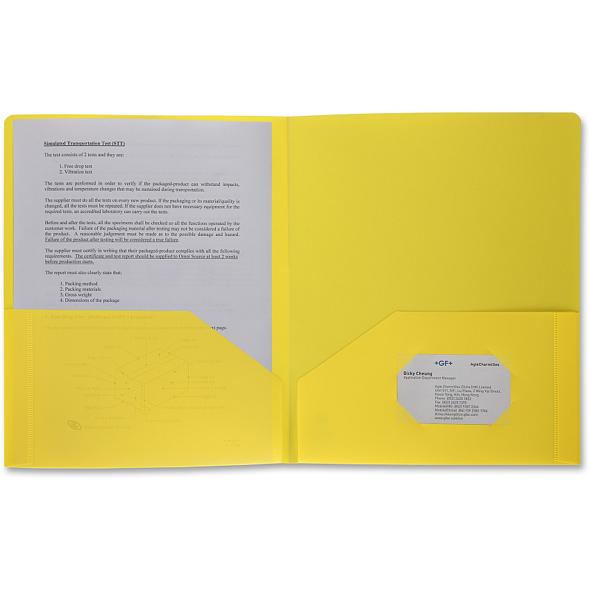 Business Source Letter Portfolio 8 1/2" x 11" - 30 Sheets Capacity - 2 Pocket(s) - Yellow - 1 Each (BSN20878)