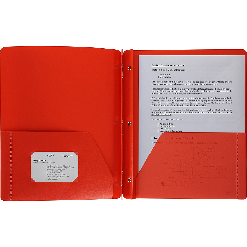 Business Source Letter Portfolio 8 1/2" x 11" - 50 Sheets Capacity - 3 x Prong Fastener(s) - 2 Pocket(s) - Red - 1 Each (BSN20887)