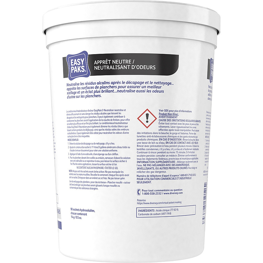 Diversey Easy Paks Neutral Odor Counteractant For Floor, Restroom, Shower, Wall - Concentrate - 0.50 oz (0.03 lb) - Odor Neutralizer, Odorless - White - 90/Tub - 1 Each (990685)