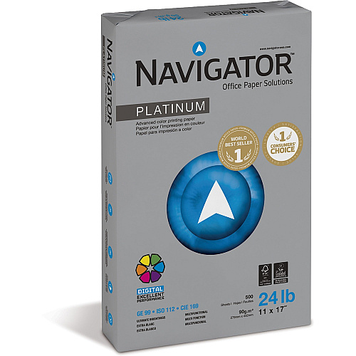 Navigator Platinum Superior Productivity Multipurpose Paper - Silky Touch - Bright White 99 Brightness - 96% Opacity - 11" x 17" - 24 lb Basis Weight - Extra Smooth - Jam-free - Bright White - 500 Sheets per Ream - 5 / Carton (NPL1724)