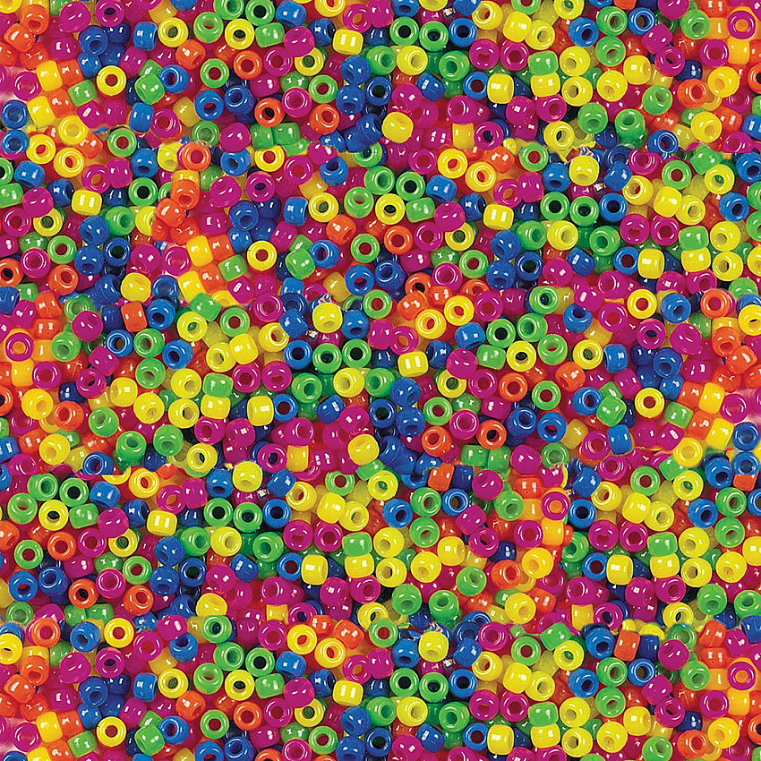 Creativity Street Pony Beads Beading, Project - Recommended For 3 Year x 236.2 mil Thickness x 0.4" Diameter - Neon, Neon - Plastic - 1000 / Pack (3553)
