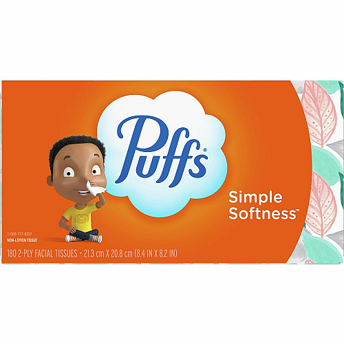 Puffs Basic Facial Tissue 1 Ply - 8.50" x 8.40" - White - 180 / Box (87611)