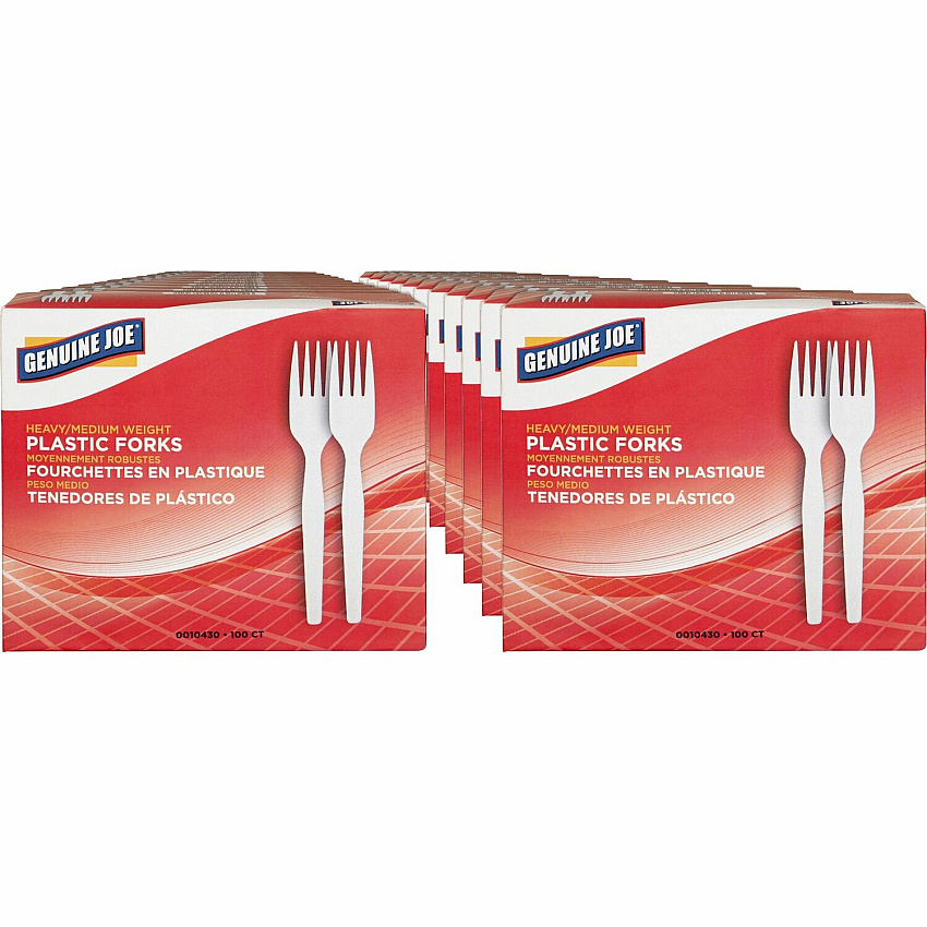 Genuine Joe Heavyweight White Plastic Forks Disposable - White - 100/Box - 40 / Carton (GJO0010430CT)