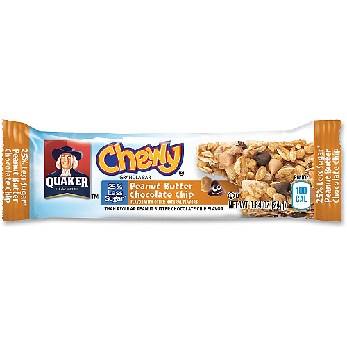 Quaker Oats Peanut Butter Choco Chip Granola Bars Individually Wrapped - Peanut Butter, Chocolate Chip - 6.70 oz - 8/Box - 12 / Carton (31184)