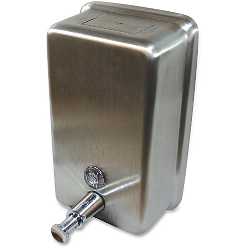 Genuine Joe Stainless Vertical Soap Dispenser Manual - 1.25 quart Capacity - Tamper Proof, Theft Proof, Refillable - Stainless Steel - 1 Each (GJO85134)