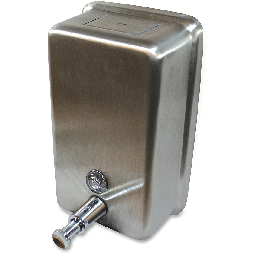 Genuine Joe Stainless Vertical Soap Dispenser Manual - 1.25 quart Capacity - Tamper Proof, Theft Proof, Refillable - Stainless Steel - 1 Each (GJO85134)