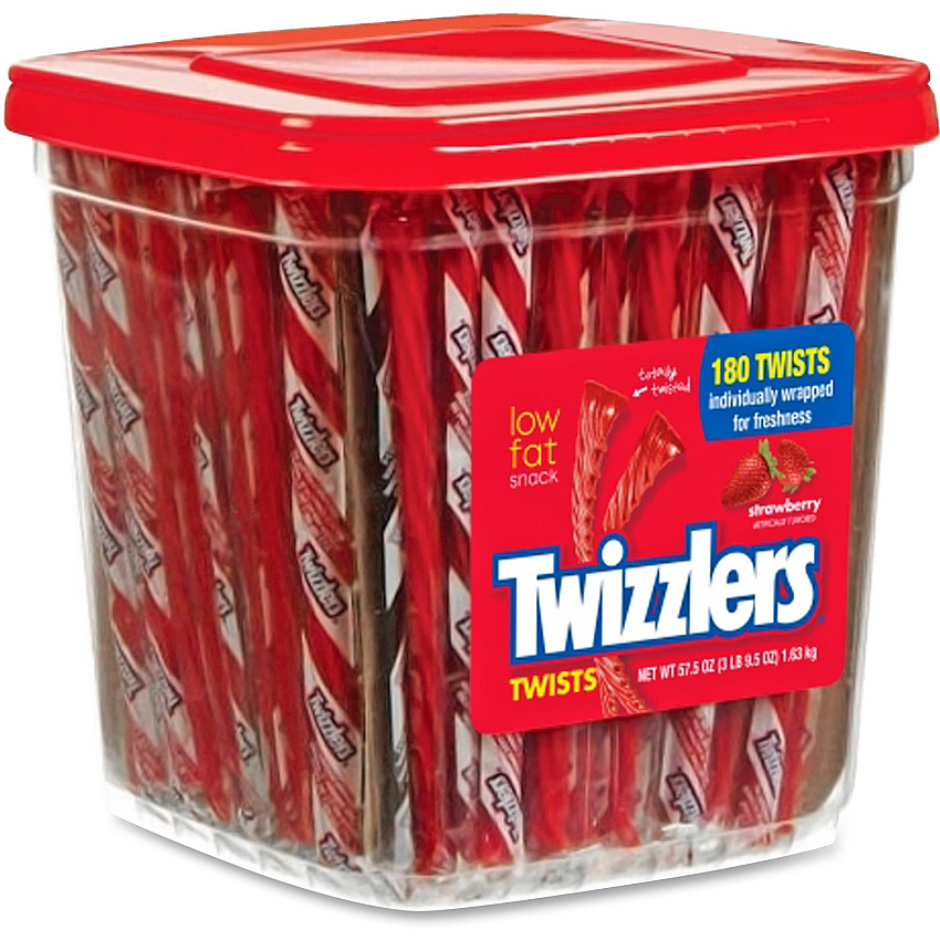 Twizzlers Hershey Co. Strawberry Twists Snack Strawberry, Licorice - Individually Wrapped, Reusable Container, Low Fat - 3.59 lb - 180 / Box Per Box (51922)