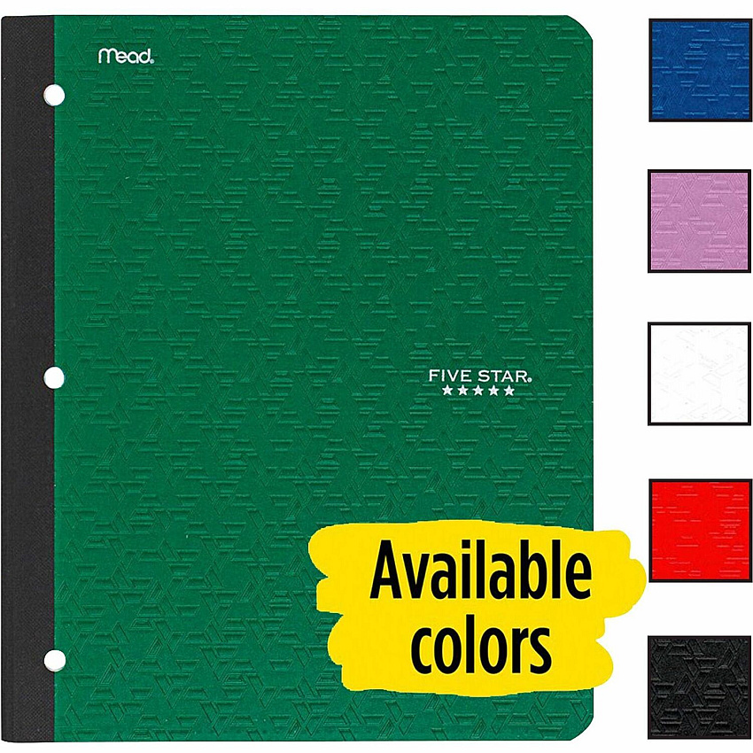Acco Five Star 11" 1-subject Wireless Notebook 80 Sheets - Sewn - College Ruled Front Ruling - 3 Hole(s) - 9 1/8" x 11" Sheet Size - Black Plastic Cover - Pocket, Perforated, Bleed Resistant, Easy Tear, Durable Cover - 1 Each (09294)