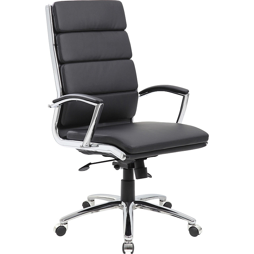 Boss Contemporary Executive Highback In Caressoft Plus Black Seat Color - Vinyl Seat Material - Chrome, Black Frame Color - Chrome Frame Material - High Back - 5-star Base - Black - 1 Each (B9471BK)