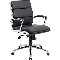 Boss Contemporary Executive Midback In Caressoft Plus Black Seat Color - Vinyl Seat Material - Chrome, Black Frame Color - Chrome Frame Material - Mid Back - 5-star Base - Black - 1 Each (B9476BK)